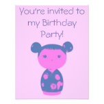 Pink Kokeshi Blue Birthday Party Invitation