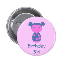 Pink Kokeshi Blue Button buttons