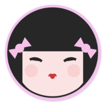 Pink Kokeshi Doll Face stickers by megakawaii Pink Kokeshi Doll Face stickers