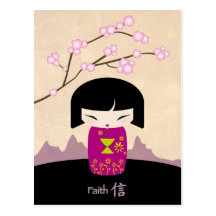 Pink kokeshi postcard