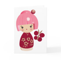 Pink Kokeshi Triplet Card cards