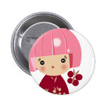 Pink Kokeshi Triplet Close Up Pin buttons