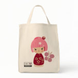 Pink Kokeshi Triplet Grocery Tote bags
