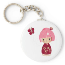Pink Kokeshi Triplet Keychain keychains