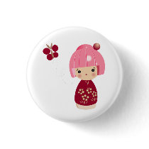 Pink Kokeshi Triplet Pin buttons