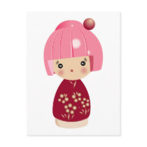 Pink Kokeshi Triplet Postcard postcards