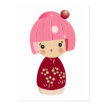 Pink Kokeshi Triplet Postcard postcards