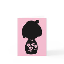 Pink Kokeshi Triplet Silhouette Note Card