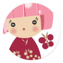 Pink Kokeshi Triplet Sticker