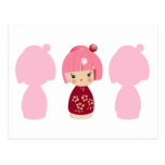 Pink Kokeshi Triplet x3 Postcard postcards
