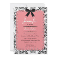 Pink Lace and Black & White Damask Sweet 16 5x7 invitation
