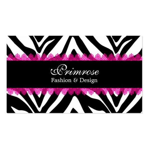 Pink Lace and Zebra Print Elegant Business Cards (front side)
