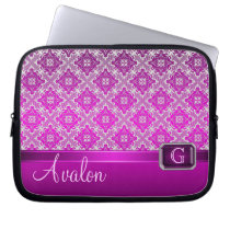Pink Lace Faux Jeweled Monogram Laptop Laptop Computer Sleeves