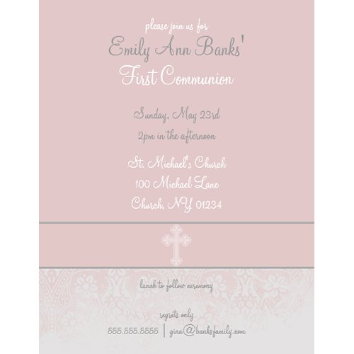 Pink Lace First Holy Communion Invitations