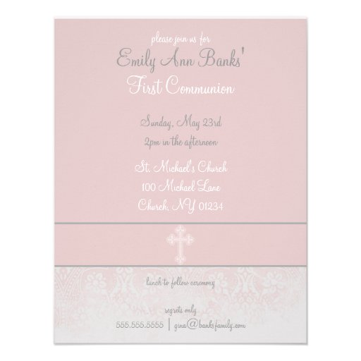 Pink Lace First Holy Communion Invitations