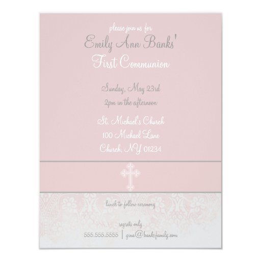 Pink Lace First Holy Communion Invitations 