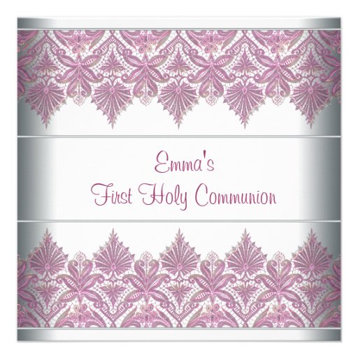 Pink Lace Girls First Communion Invitations