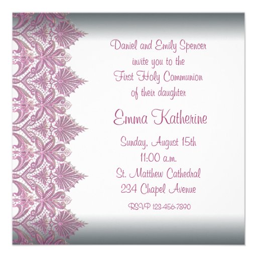 Pink Lace Girls First Communion Invitations