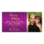 Pink Lace & Gold Scroll Holiday Photo Card