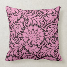 Pink lace on black throw pillows