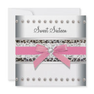Pink Lace Pearl Leopard Sweet 16 Party invitation