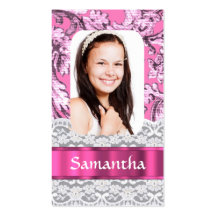 Pink lace photo template business cards