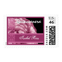 PINK Lace Rose Quinceanera - Custom Name Postage