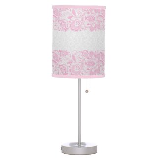 Pink Lace White Damasks Table Lamp