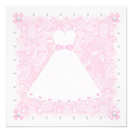 Pink Lace & White Pearls Bridal Shower  Invite