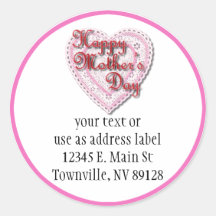 Pink Laced Heart for Mother's Day Round Sticker