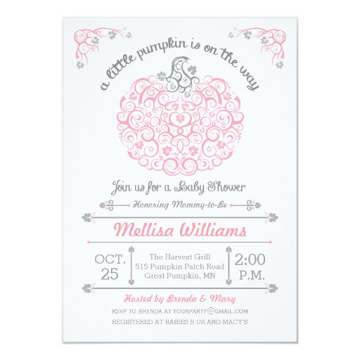 Pink Lacy Little Pumpkin Baby Shower Invitation (front side)