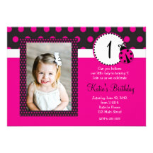 Pink Lady Bug Birthday Invitation
