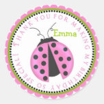 Pink Lady Bug Birthday Stickers