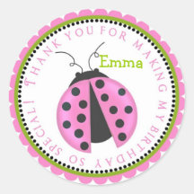 Pink Lady Bug Birthday Stickers