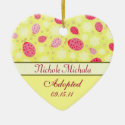 Pink Lady Bug Heart Shaped Adoption Announcement Ornaments