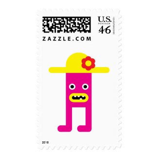 Pink lady, yellow hat stamp