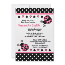 Pink Ladybug Baby Shower Black & White Polka Dots Personalized Announcement