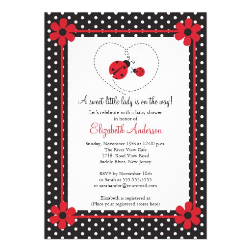 Pink Ladybug Baby Shower Personalized Invitations (front side)