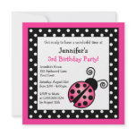 Pink Ladybug Birthday - Black and White Polka Dots Custom Invitation