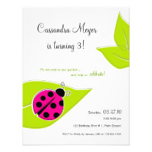 Pink Ladybug Birthday Invitation