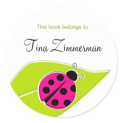Pink Ladybug Bookplate Labels Sticker