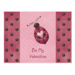 Pink Ladybug Valentine Postcard