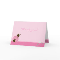 Pink Ladybug with daisy FOLDED thank you note Cards