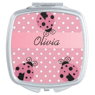 Pink Ladybug with Polka Dots compact mirror