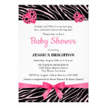 Pink Ladybug Zebra Stripes Baby Shower Invitations
