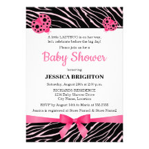 Pink Ladybug Zebra Stripes Baby Shower Invitations