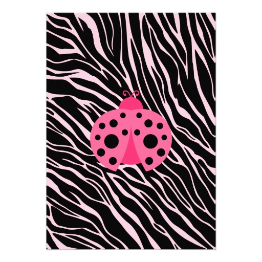 Pink Ladybug Zebra Stripes Baby Shower Invitations