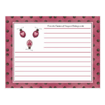 Pink Ladybugs Country Recipe Cards Postcards