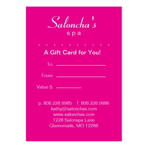 Pink Leaf Salon Spa Gift Card Certificate Business Card Template (back side)