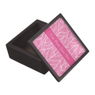 Pink Leaf Texture Abstract Jewelry Box, Your Name planetjill_giftbox
